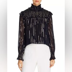 Elie Tahari Silk Zariah Metallic Mock-Neck Blouse
